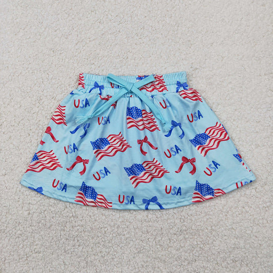 Baby Girls 4th Of July Flags Bows Summer Skort Skirts