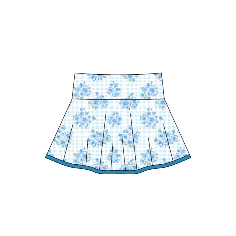 Baby Girls Blue Flowers Plaid Skirts Preorder