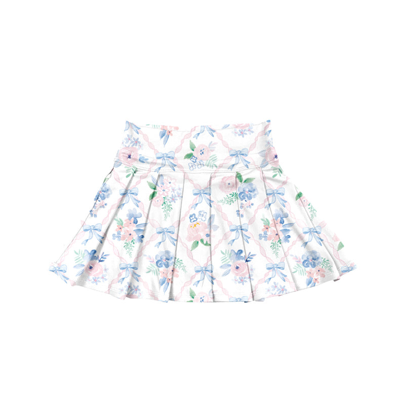 Baby Girls Pink Blue Bows Floral Plaid Yoga Skorts Bottom Preorder