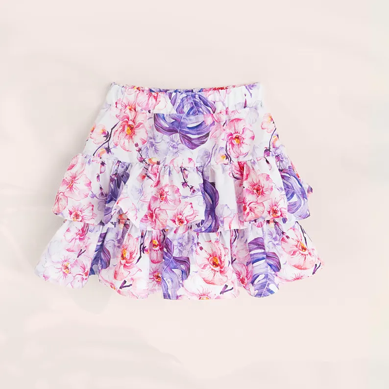 Baby Girls Pink Purple Flowers Patchwork Ruffle Skirts Bottom Preorder