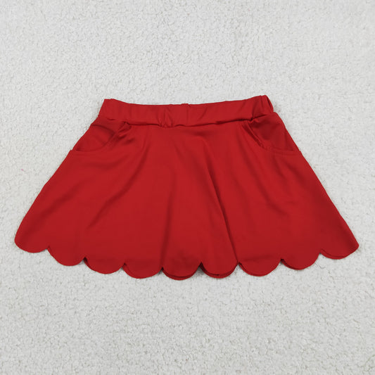 Baby Girls Red Pockets Yoga Active Scallop Skirt Shorts Bottom