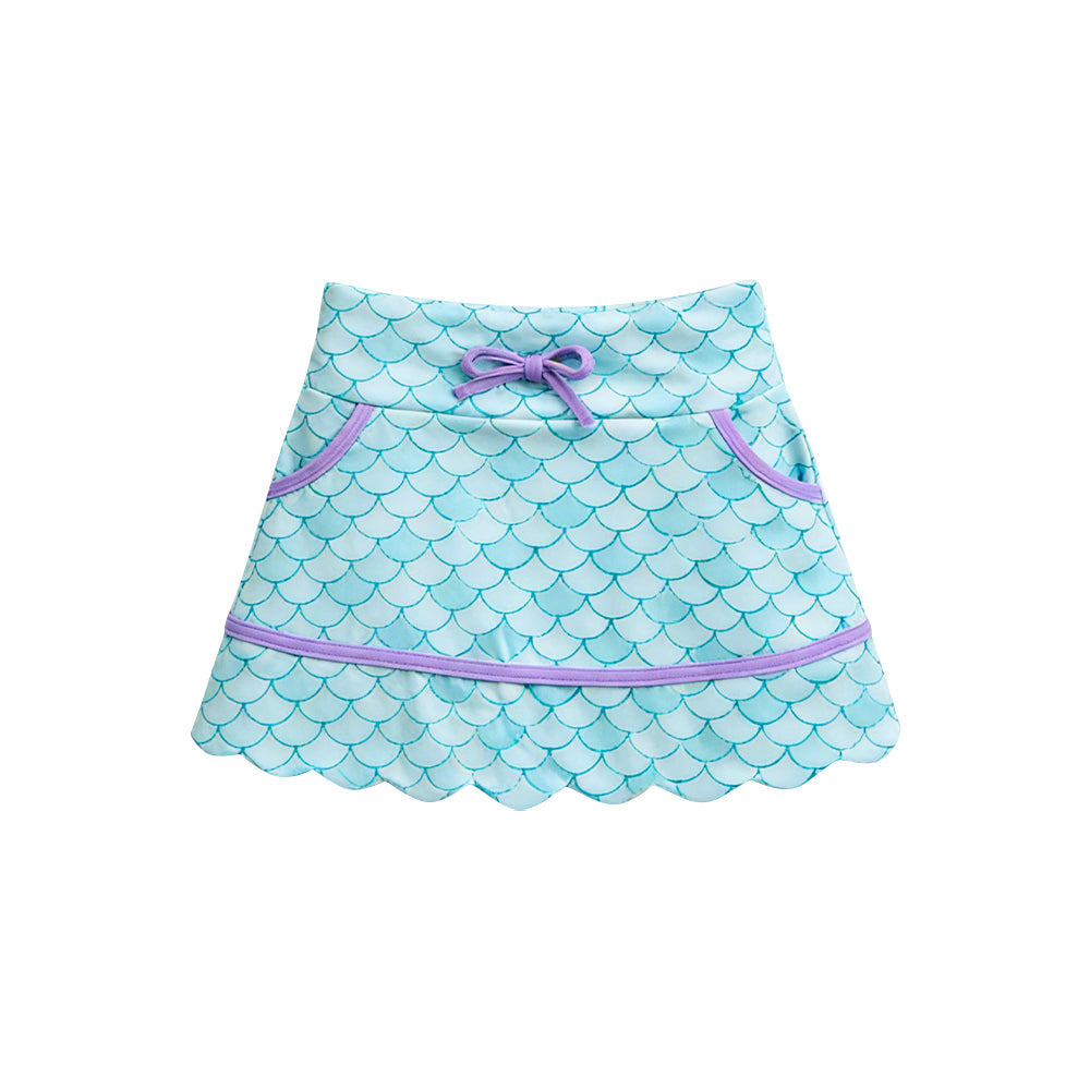 Baby Girls Blue Mermaid Yoga Active Pockets Skirt Shorts Bottom Preorder