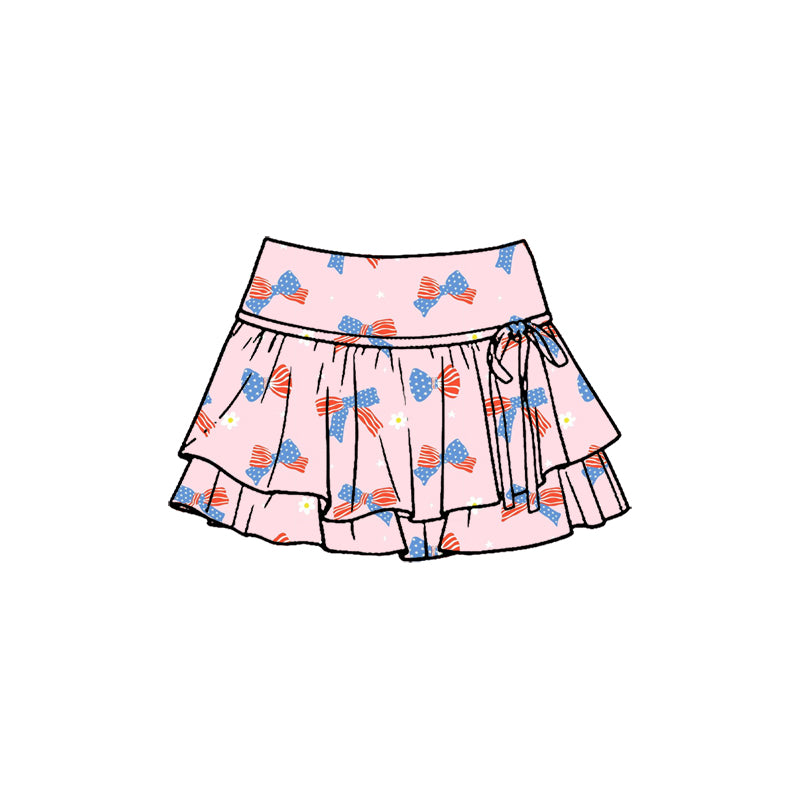 Baby Girls Pink Flower Flag Bows 4th of July Yoga Active Skirt Shorts Bottom Preorder