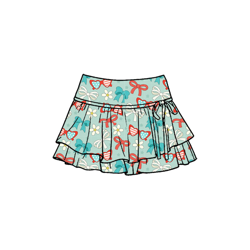 Baby Girls Flower Glass Bows 4th of July Yoga Active Skirt Shorts Bottom Preorder