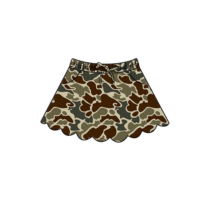 Baby Girls Southern Dark Khaki Camo Scallop Pockets Skirt Shorts Bottom Preorder