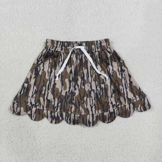 Baby Girls Southern Olive Wood Camo Scallop Pockets Skirt Shorts Bottom