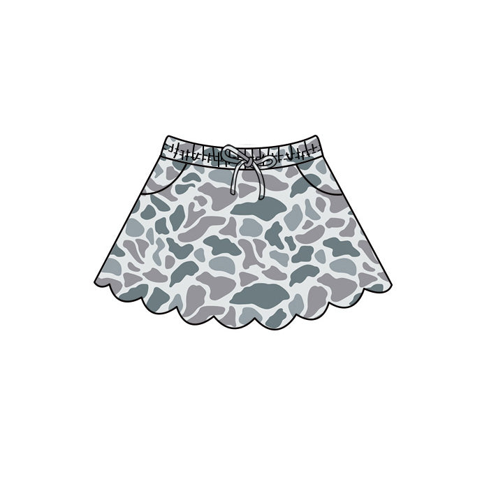 Baby Girls Southern Light Grey Camo Scallop Pockets Skirt Shorts Bottom Preorder