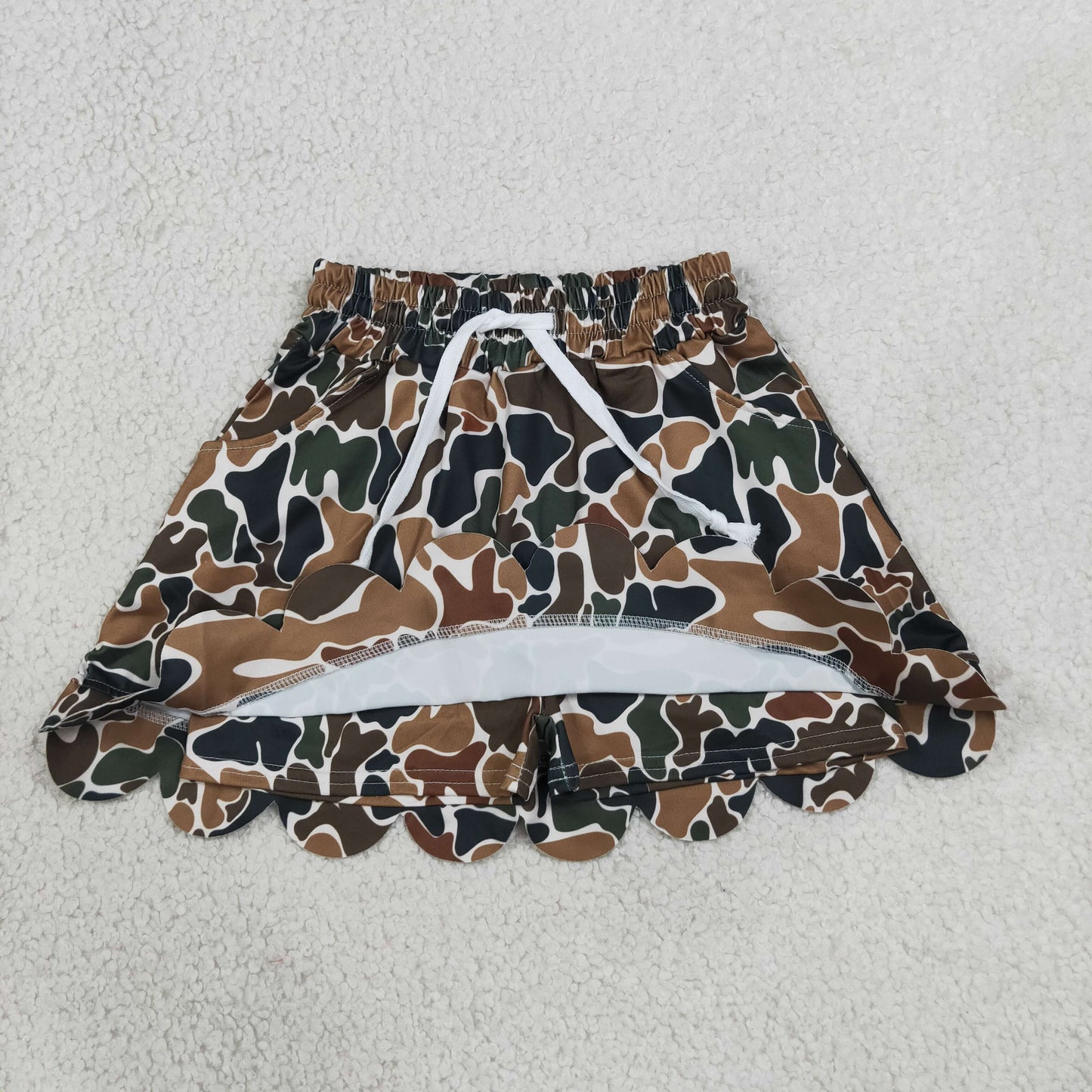 Baby Girls Dark Brown Camo Scallop Pockets Skirt Shorts Bottom