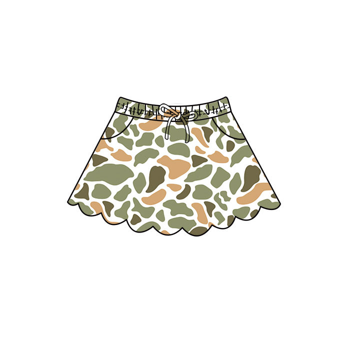 Baby Girls Southern Yellow Camo Scallop Pockets Skirt Shorts Bottom Preorder