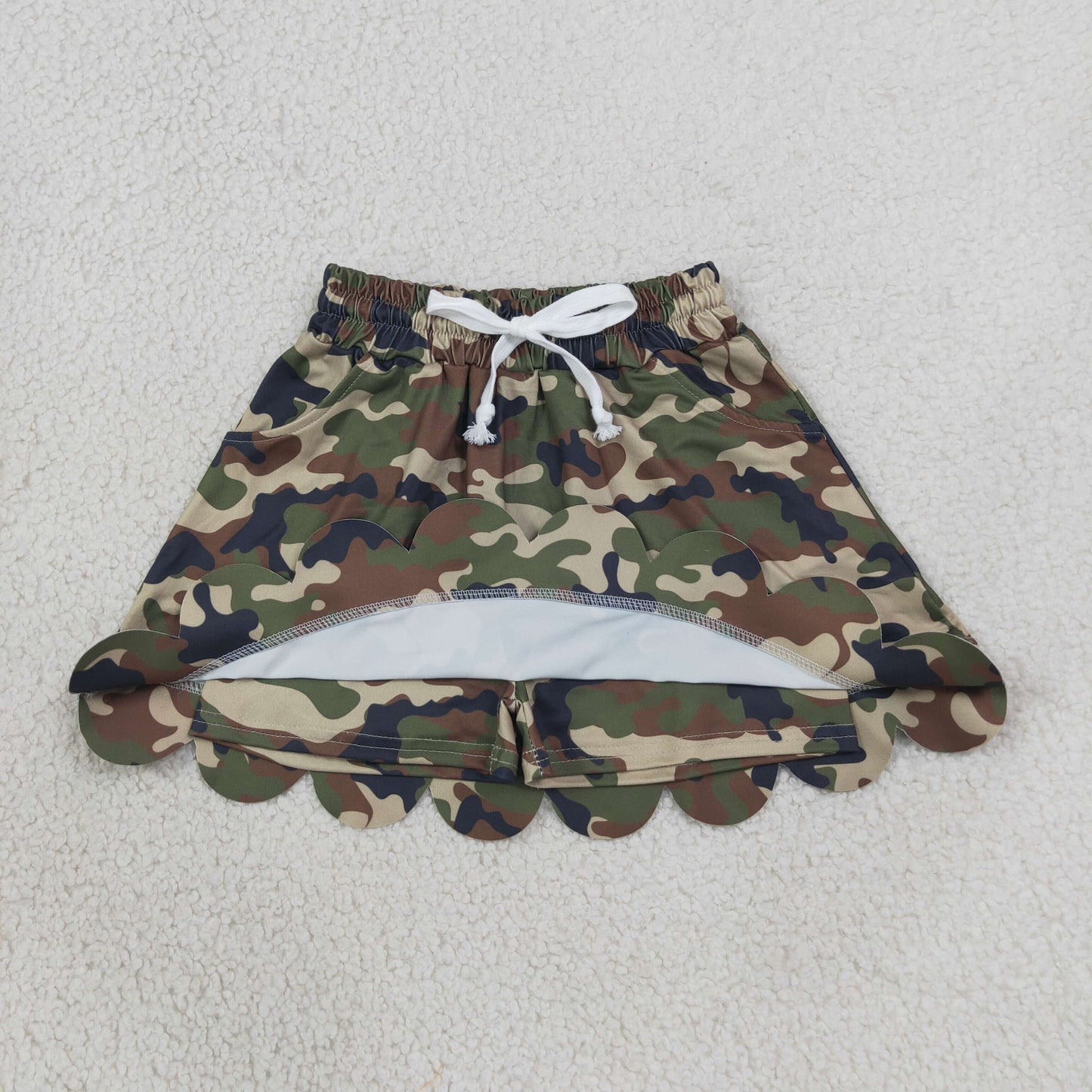 Baby Girls Southern Green Camo Scallop Pockets Skirt Shorts Bottom