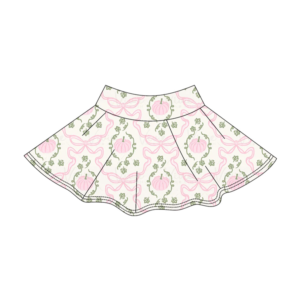 Baby Girls Pink Bows Pumpkins Checked Fall Yoga Active Skirt Shorts Bottom Preorder