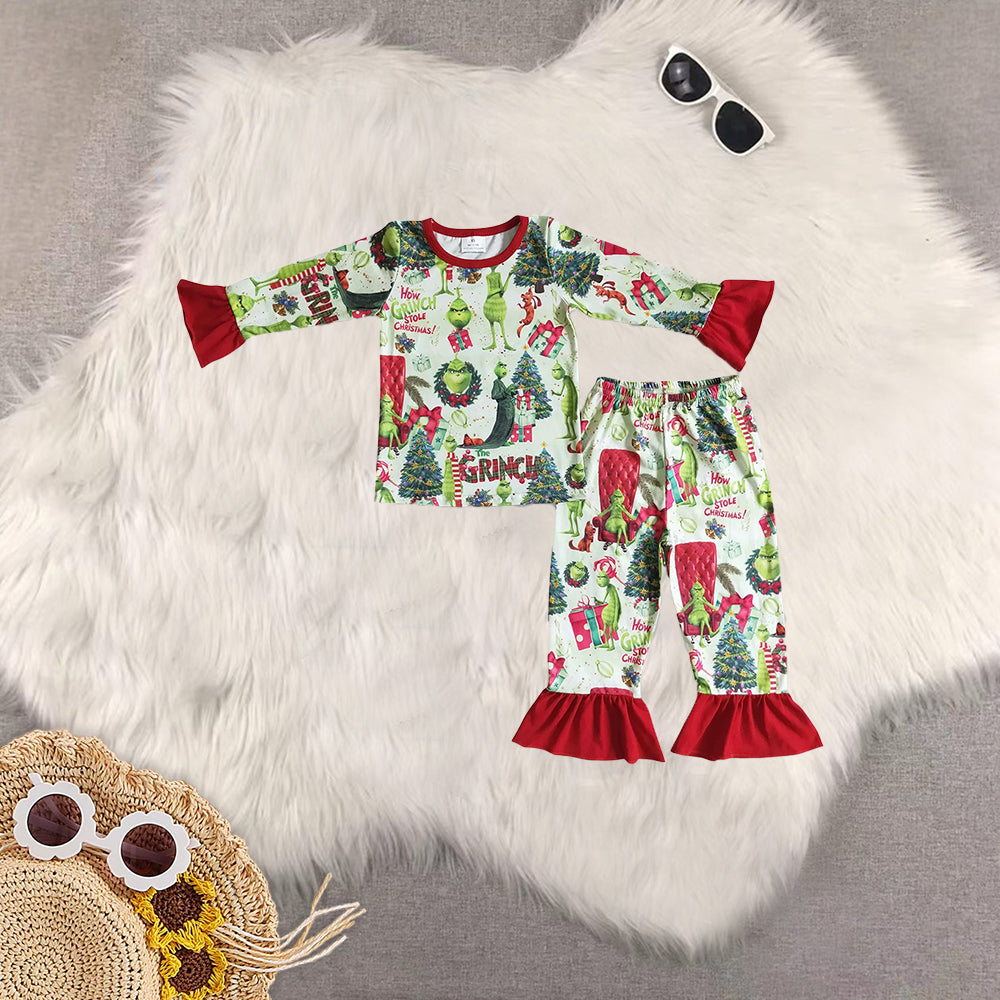 Sibling Baby Kids Green Face Trees Top Pant Pajamas Sets