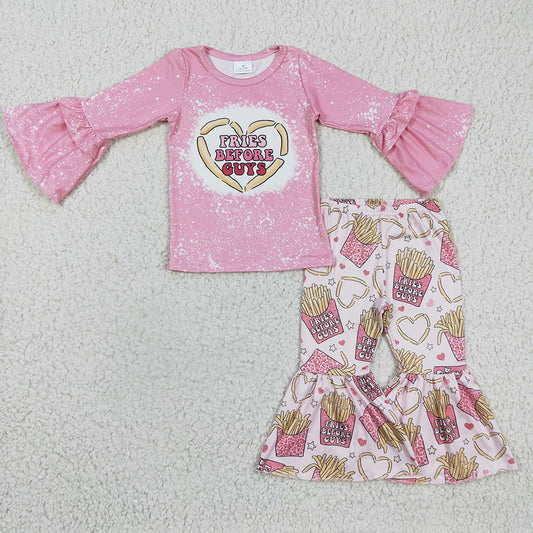 Sibling Baby Girls Valentines Fries Dresses Clothes Sets