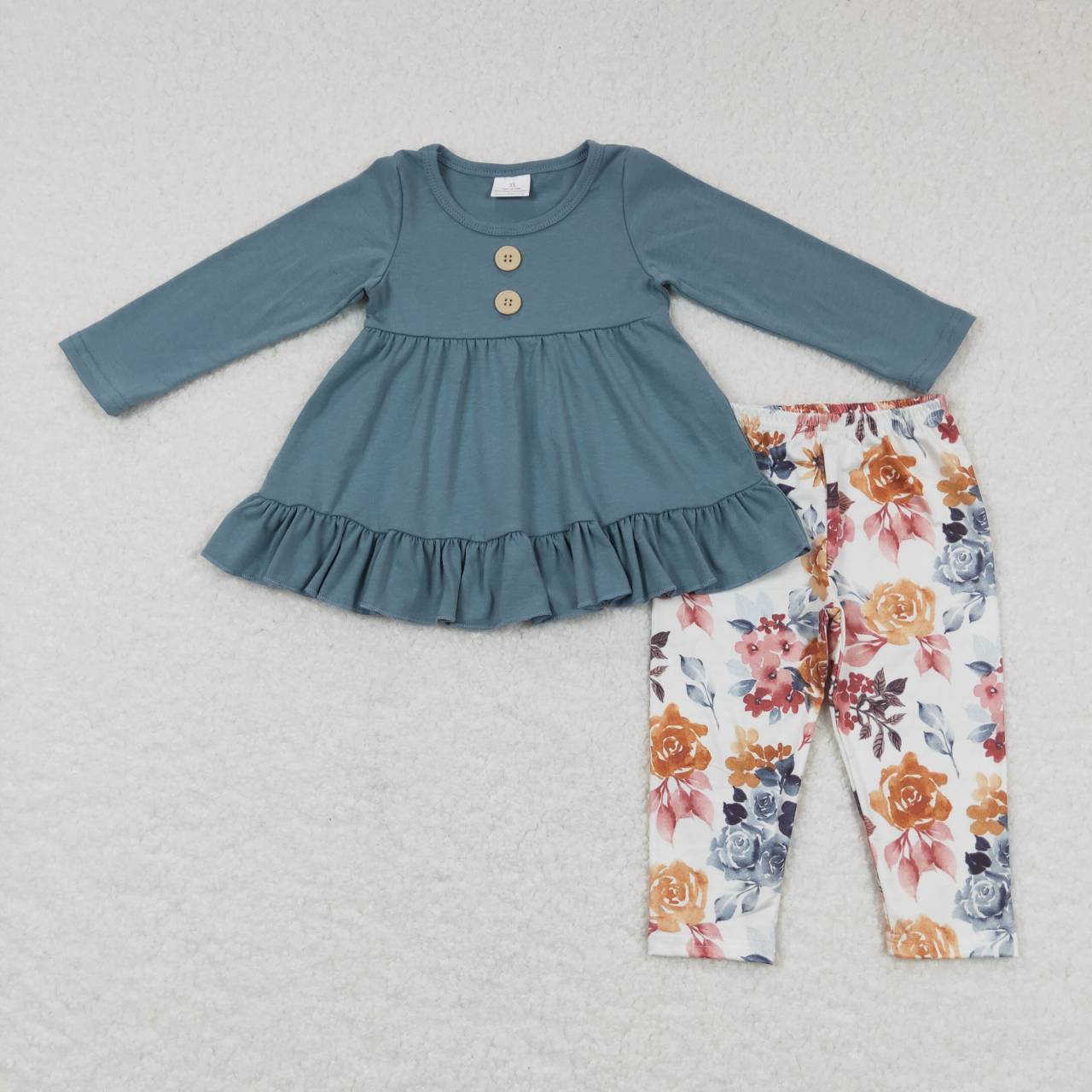 USA Shop Baby Girls Green Blue Ruffle Tops Floral Legging Pants Clothes Sets