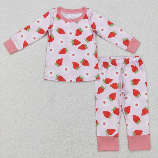 Sibling Baby Girls Pink Flowers Strawberry Pajamas Sets Zipper Footie Rompers