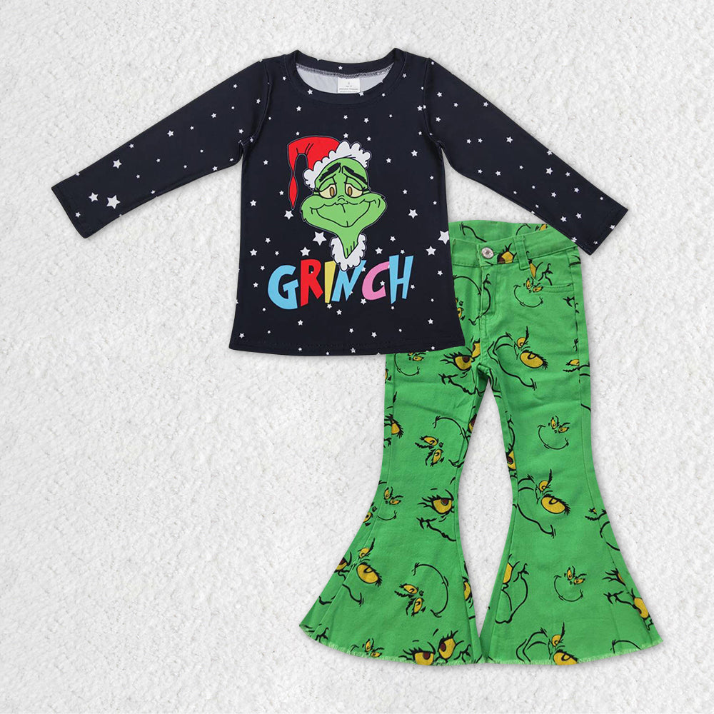 Baby Girls Colorful Frog Shirts Denim Flare Pants Clothes Sets