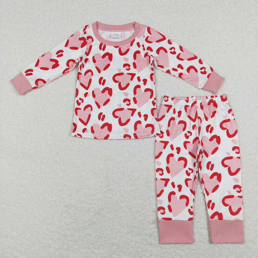 Sibling Baby Girls Valentines Heart Tops Pants Pajamas Clothes Sets