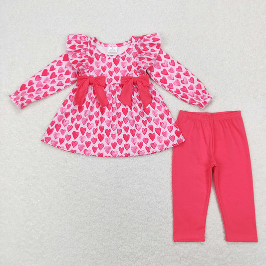 Sibling Baby Girls Pink Hearts Bows Rompers Outfits Clothes Sets