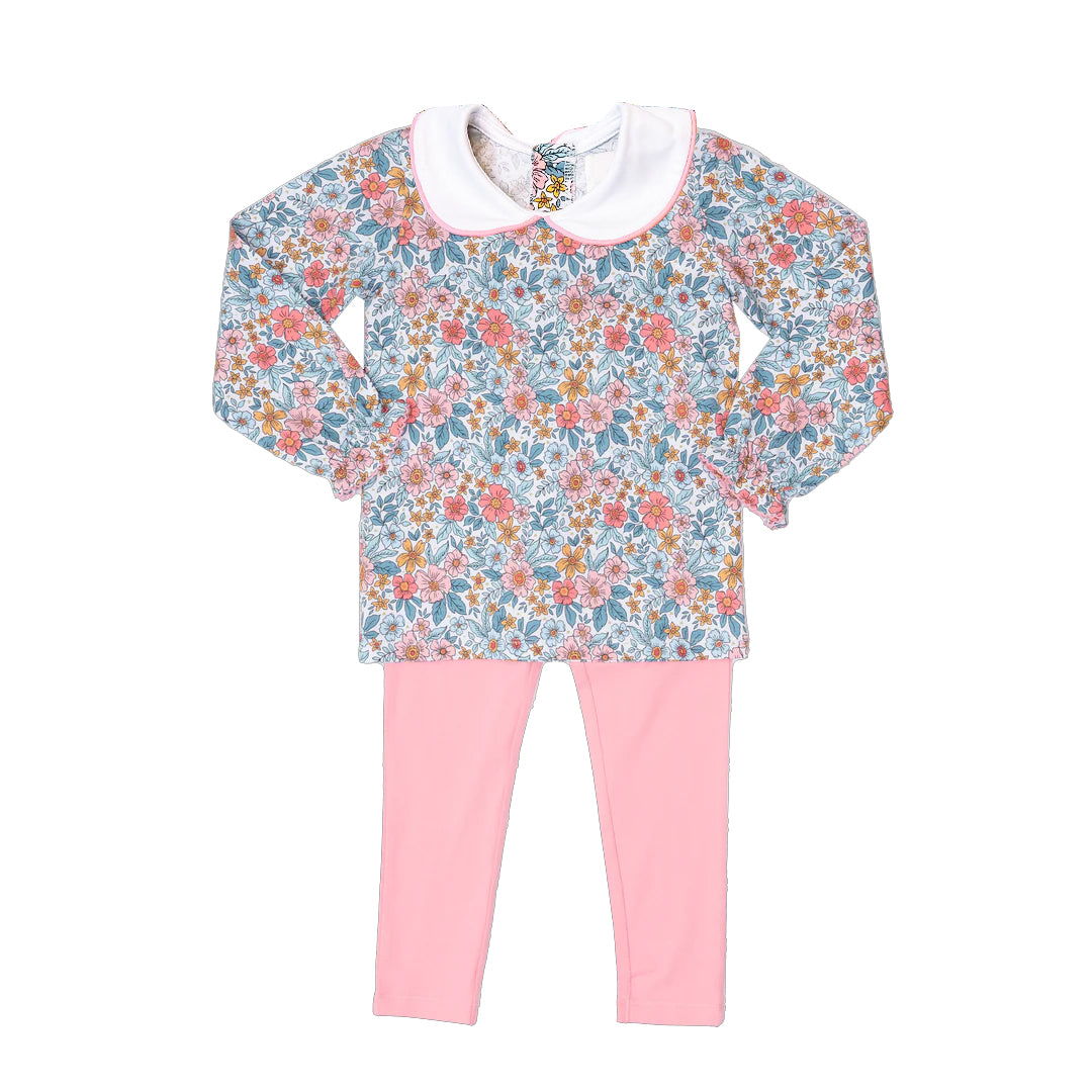 Baby Girls Pink Fall Flowers Tunic Tops Pants Clothes Sets Preorder