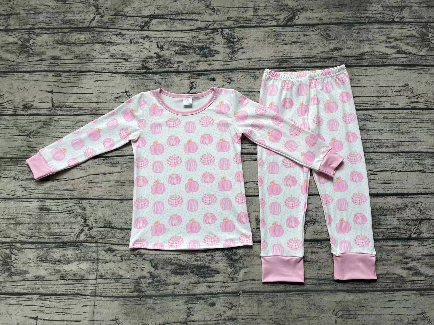 Baby Girls Bamboo Pink Pumpkin Top Pants Pajamas Clothes Sets