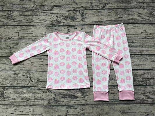 Baby Girls Bamboo Pink Pumpkin Top Pants Pajamas Clothes Sets