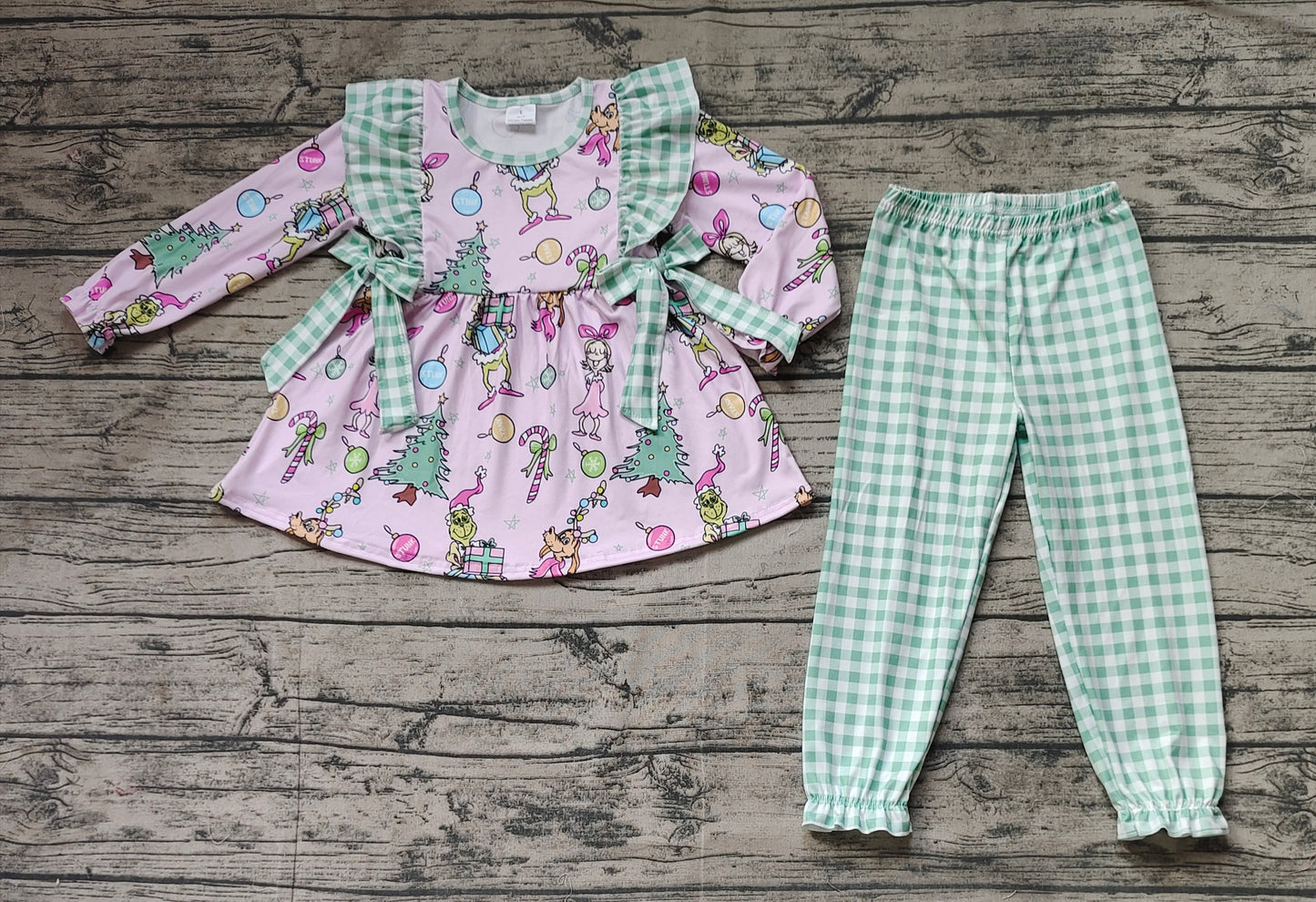 Baby Girls Christmas Pink Frog Bows Tunic Pants Clothes Sets