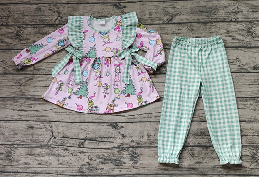 Baby Girls Christmas Pink Frog Bows Tunic Pants Clothes Sets