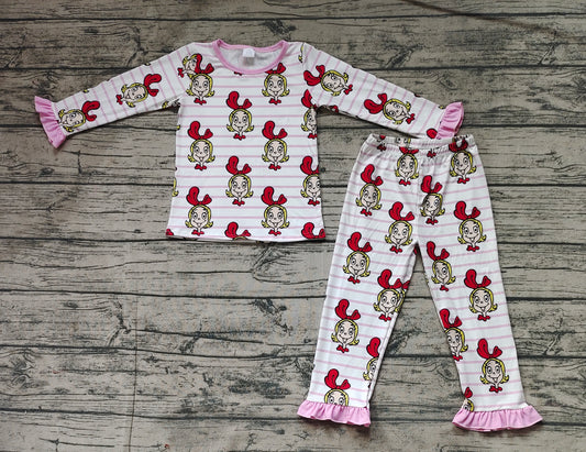 Baby Girls Pink Face Long Sleeve Top Pants Bamboo Pajamas Clothes Sets
