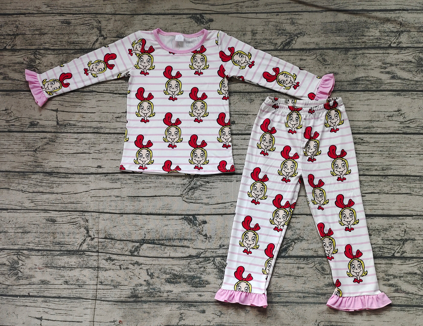 Baby Girls Pink Face Long Sleeve Top Pants Bamboo Pajamas Clothes Sets