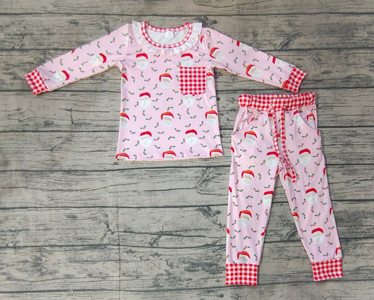 Baby Girls Pink Sants Christmas Bamboo Pajamas Clothes Sets