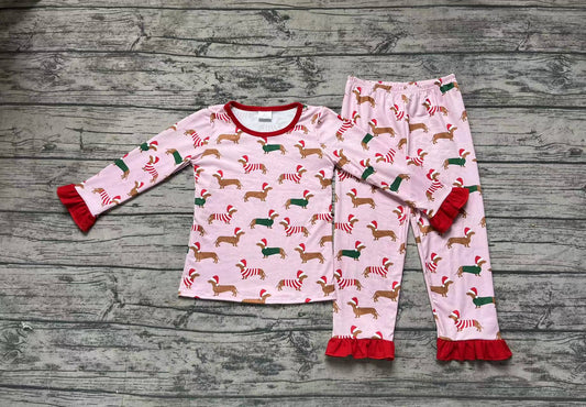 Baby Girls Christmas Dachshund Bamboo Pajamas Outfits Sets
