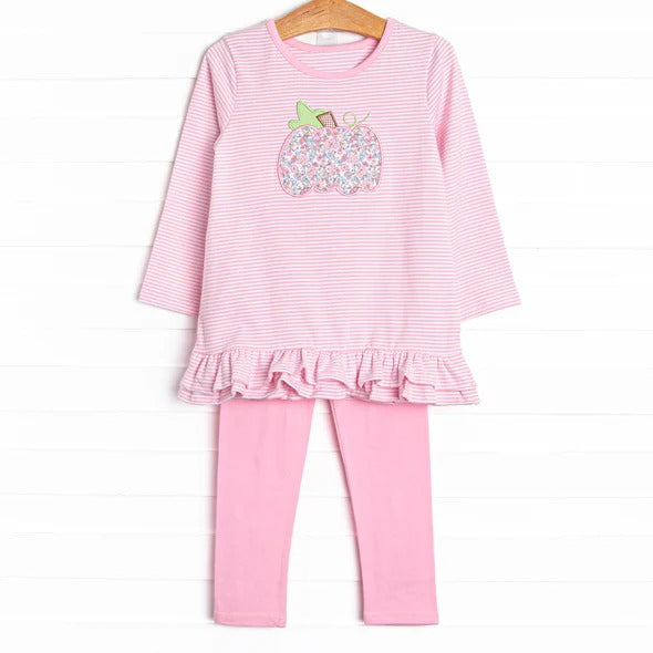 Preorder moq 5 Baby Girls Pink Flowers Pumpkin Tunic Top Pants Clothes Sets