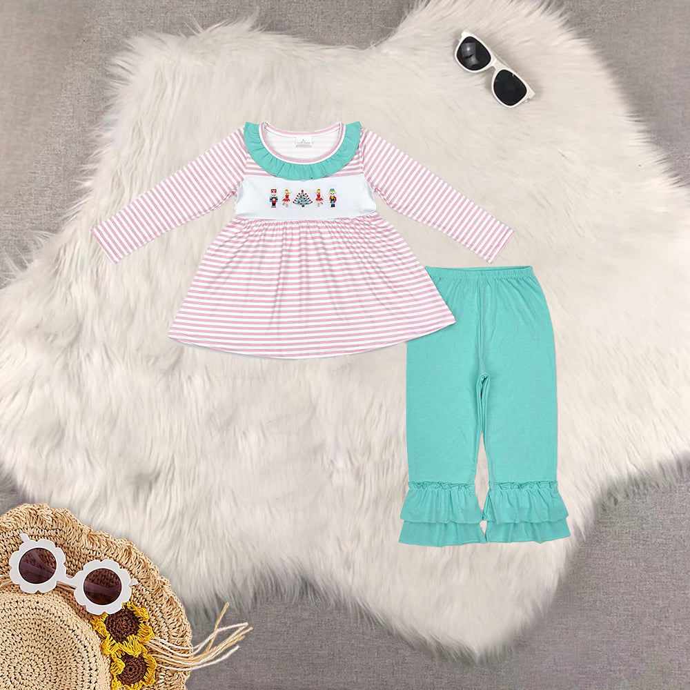 Sibling Baby Girls Christmas Trees Soldier Tunic Ruffle Pant Outfits Clothes Sets