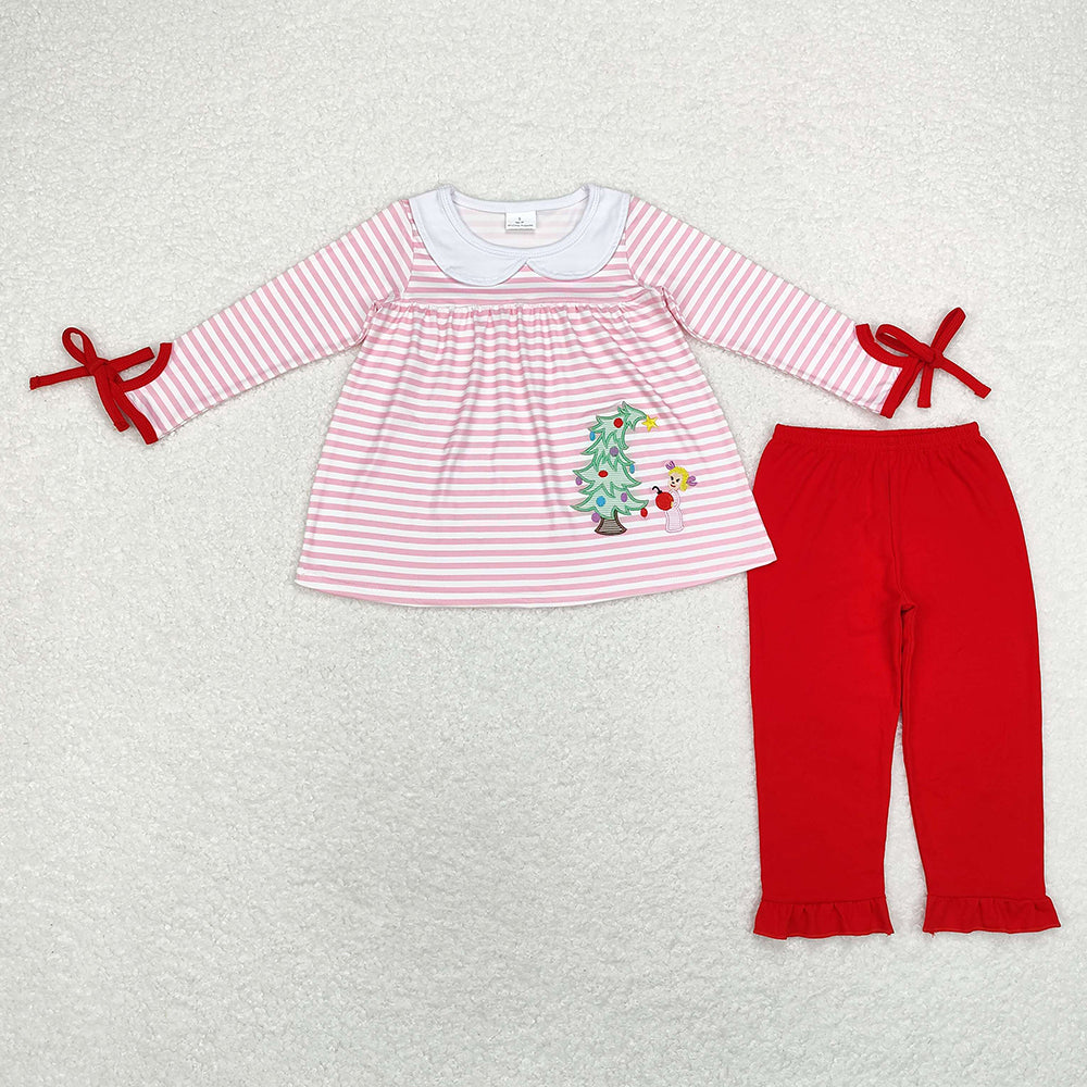 Baby Girls Christmas Tree Dog Tunic Ruffle Pants Clothes Sets