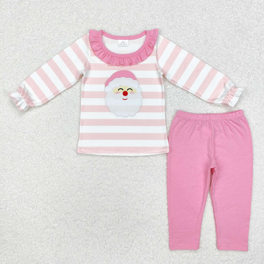 Embroidery Santa Sibling Baby Girls Tunic Top Pants Christmas Pajamas Clothes Sets