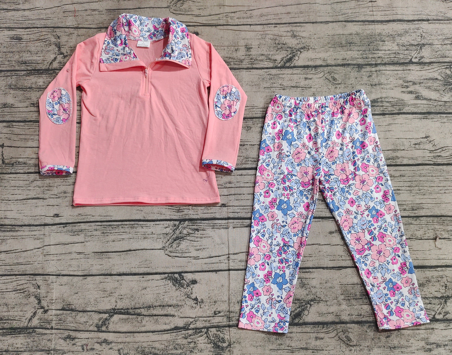 Baby Girls Pink Floral Zip Top Pants Pajamas Clothes Sets