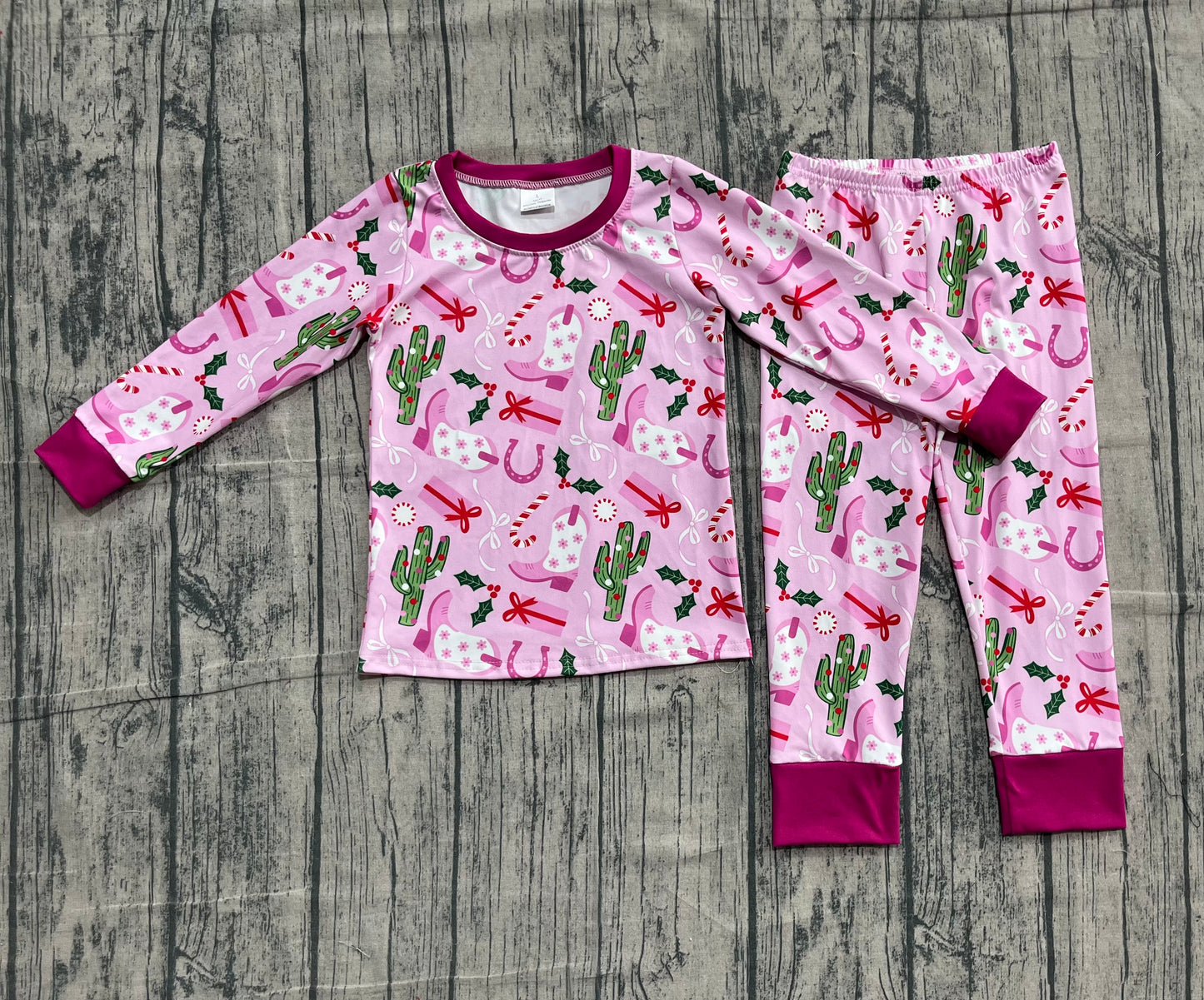 Baby Girls Christmas Western Boots Cactus Pajamas Clothes Sets