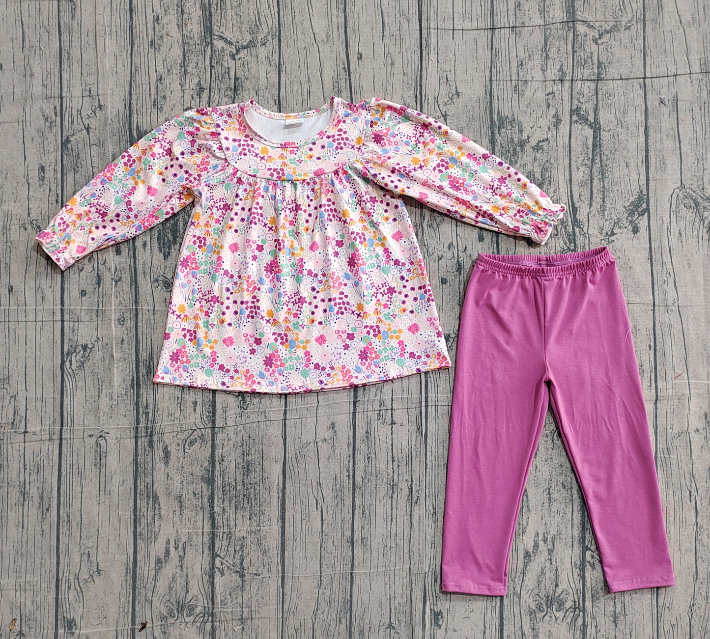 Baby Girls Fall Purple Flowers Top Legging Clothes Sets Preorder