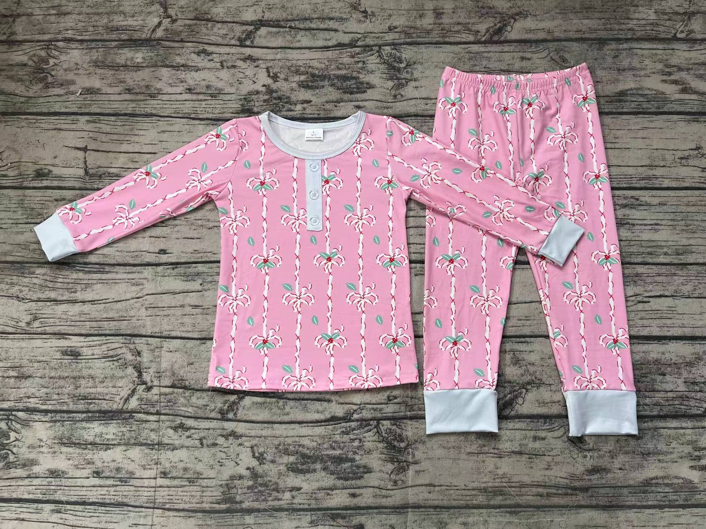 Baby Girls Christmas Bows Bamboo Pajamas Clothes Sets