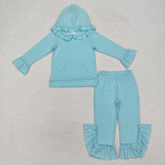 Sibling Baby Girls Colorful Cotton Hooded Ruffle Top Bell Pants Clothes Sets