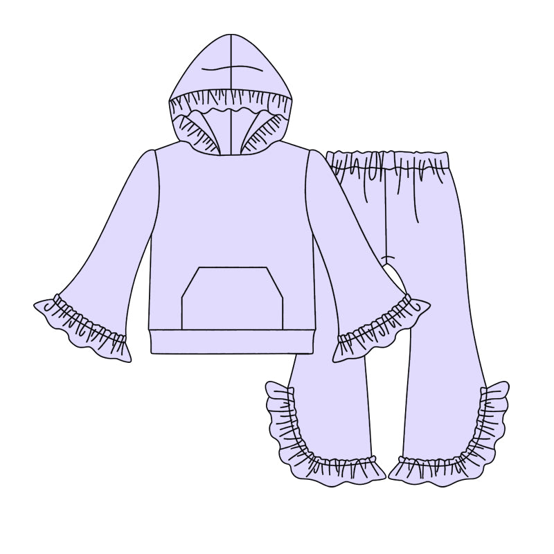 Baby Girls Lavender Hooded Ruffle Top Bell Pants Clothes Sets
