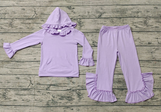 Baby Girls Lavender Hooded Ruffle Top Bell Pants Clothes Sets