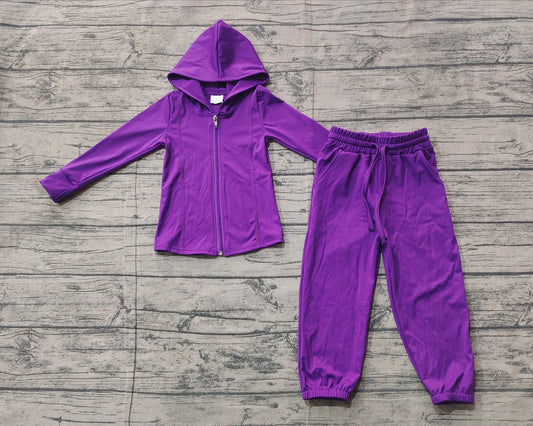 Baby Girls Purple Zip Hooded Tops Yoga Jogger Pants Clothes Sets