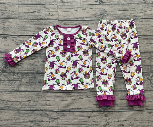 Baby Girls Mardigras Anchors Boots Button Top Pants Pajamas Sets
