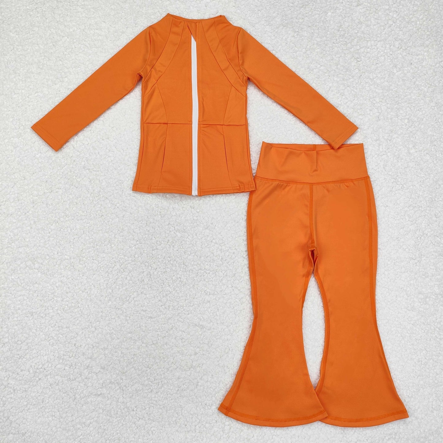 Sibling Baby Girls Long Sleeve Zipper Pockets Jackets Bell Bottom Pants Yoga Active Clothes Sets