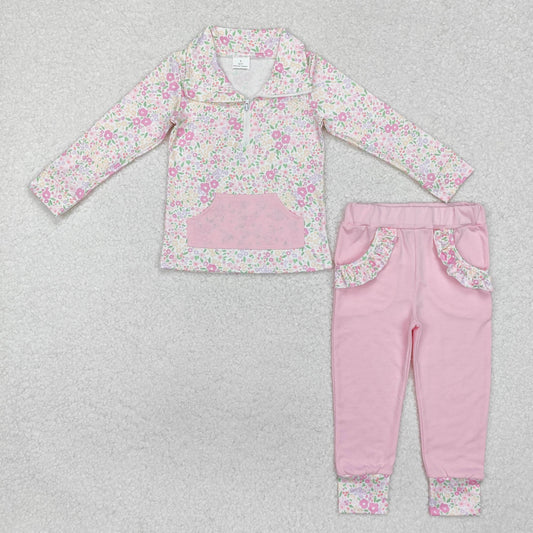 Sibling Baby Boys Girls Floral Leopard Zipper Pullovers Leggings Pant Fall Clothes Sets