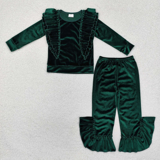 Sibling Baby Girls Christmas Ruffle Bell Pants Velvet Pajamas Clothes Sets