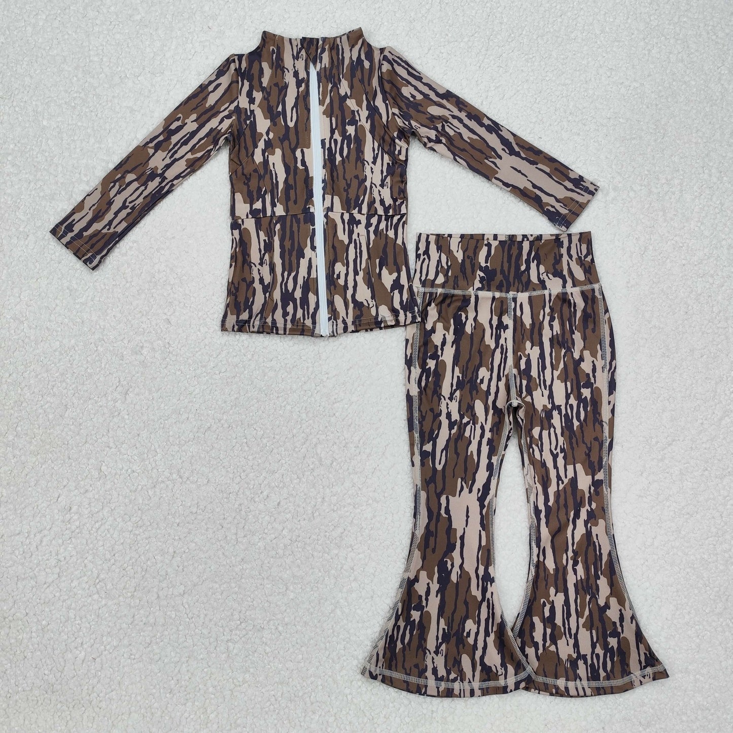 Sibling Baby Girls Southern Olive Camo Zip Pockets Jackets Pants Yoga Active Clothes Sets