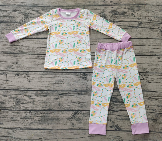 Baby Girls Mardi Gras Masks Lavender Shirts Pants Pajamas Clothes Sets
