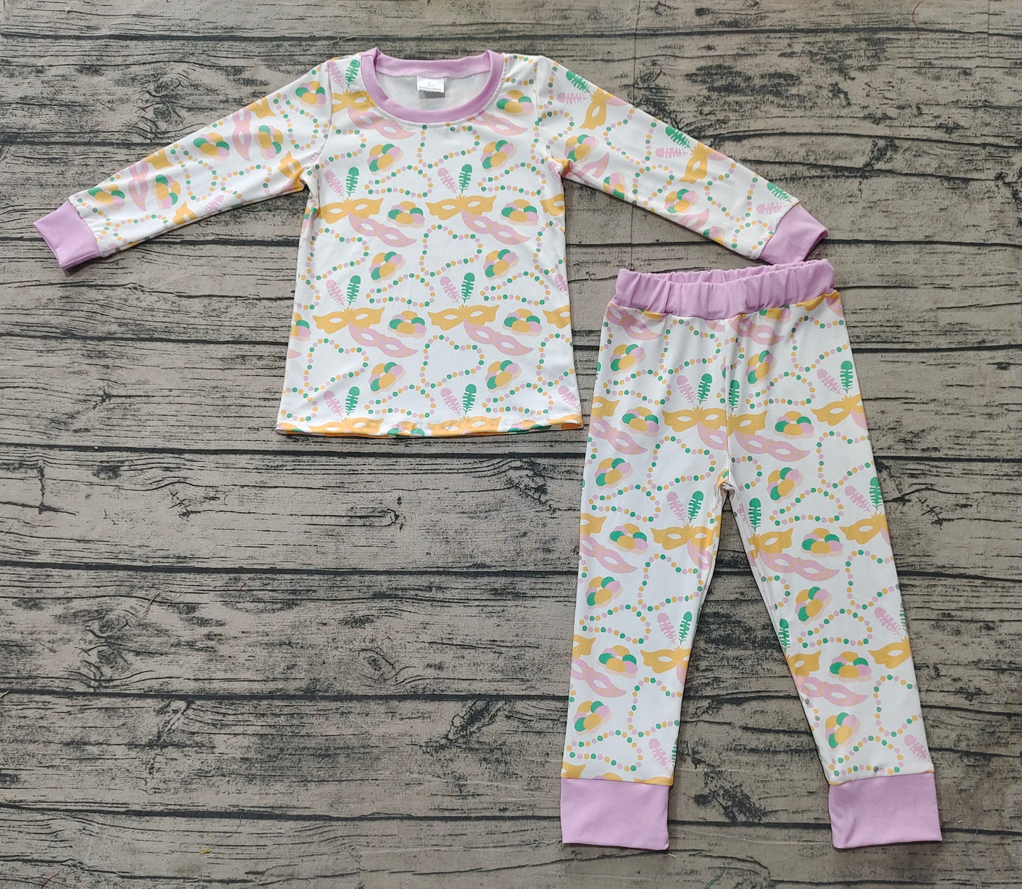 Baby Girls Mardi Gras Masks Lavender Shirts Pants Pajamas Clothes Sets